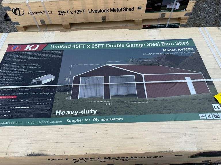 2025 KJ Unused K4525G 45ft x 25ft Double Garage Steel Barn Shed image