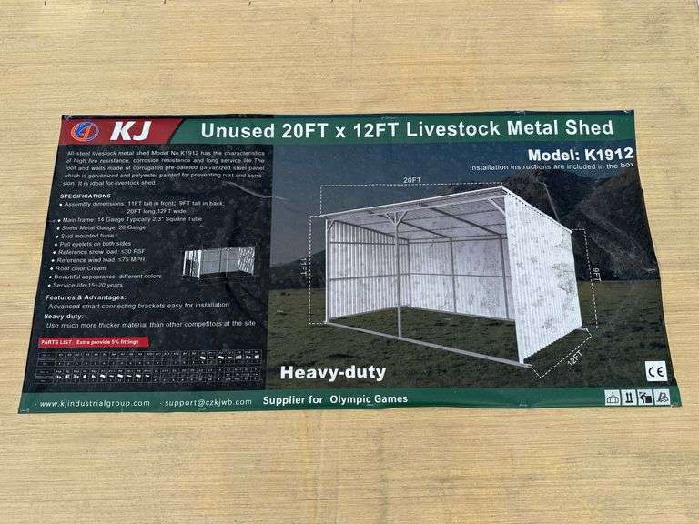 2025 KJ Unused K1912 20ft x 12ft Livestock Metal Shed image