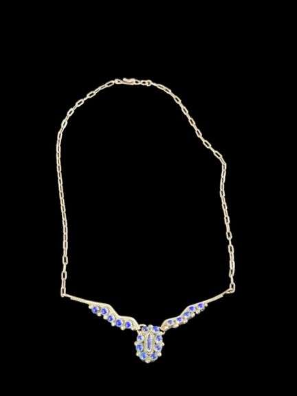 Antique Sterling Silver Lapis Lazuli Necklace - Marked BB image