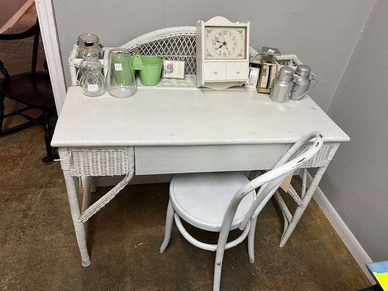 Lot - Wood/Wicker Desk, Chair and Contents image