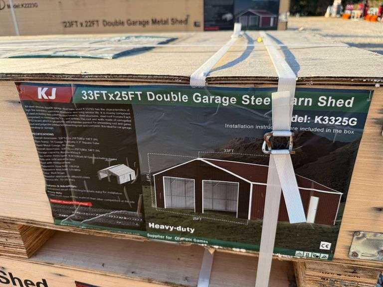 KJ Unused K3325G 33ftx25ft Double Garage Steel Barn Shed image