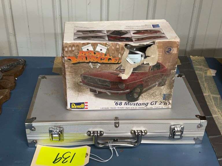 Lot - (1) Poker Chip Set in Case and (1) Revell 1:25 Scale 68' Ford Mustang GT image