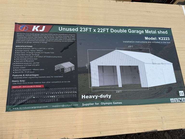 2025 KJ Unused K2223 23ft x 22ft Double Garage Metal Shed image
