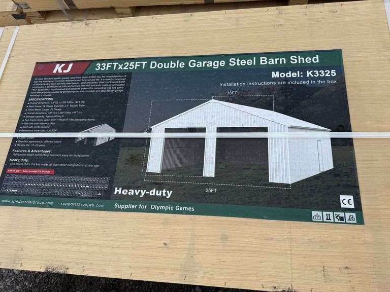 2025 KJ Unused K3325 33ft x 25ft Double Garage Steel Barn Shed image