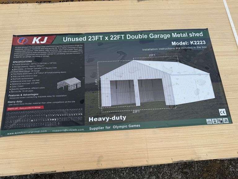 2025 KJ Unused K2223 23ft x 22ft Double Garage Metal Shed image