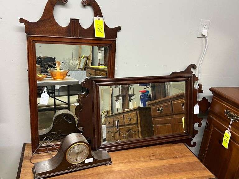 Lot - (2) Vintage Mirrors and Mantle Clock image