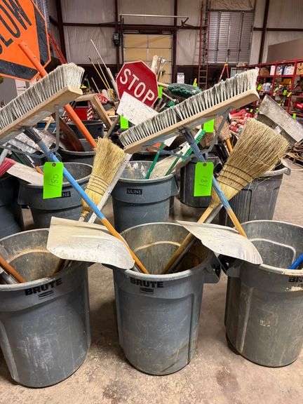 Trash Bin with Broom, Shovel, Scraper image