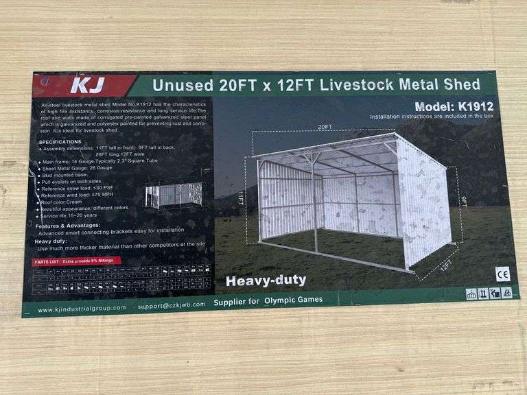 2025 KJ Unused K1912 20ft x 12ft Livestock Metal Shed image
