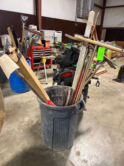 Trash Bin with Broom, Poles, etc image