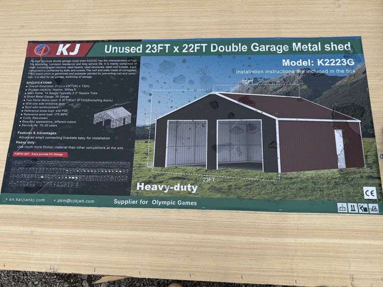 2025 KJ Unused K2223G 23ft x 22ft Double Garage Metal Shed image