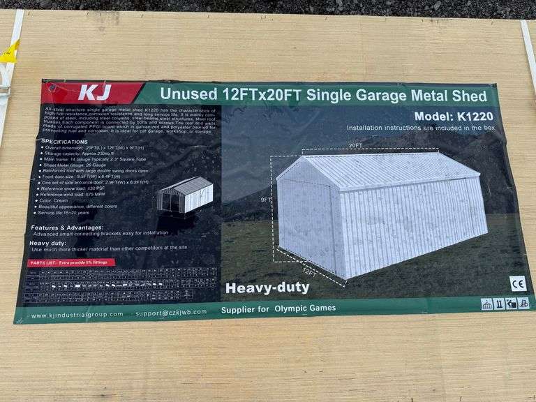 2025 KJ Unused K1220 12ft x 20ft Single Garage Metal Shed image