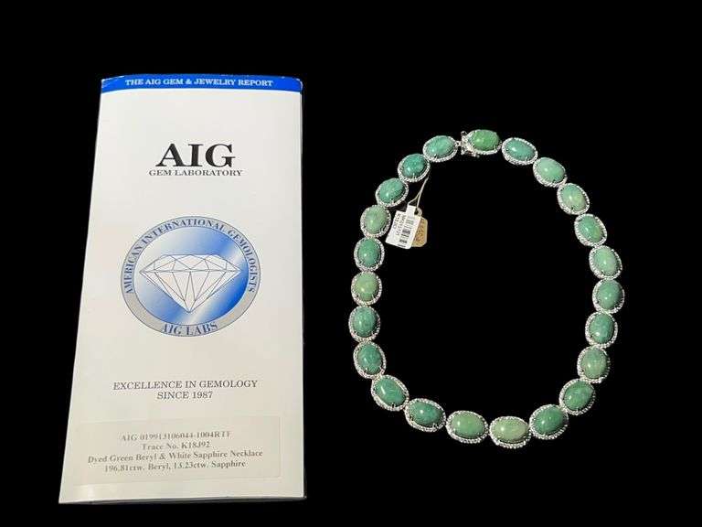 Orianne Dyed Green Beryl & White Sapphire Necklace with AIG Appraisal image