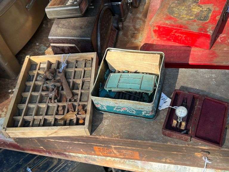 Lot - Vintage/Antique Interapid Indicator, and Printing Blocks with Assorted Parts image