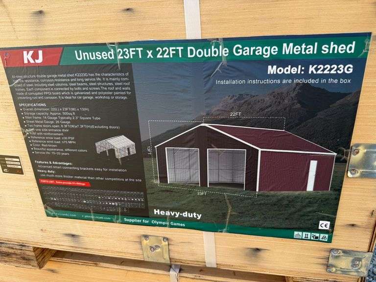 KJ Unused K2223G 23ftx22ft Double Garage Metal Shed image