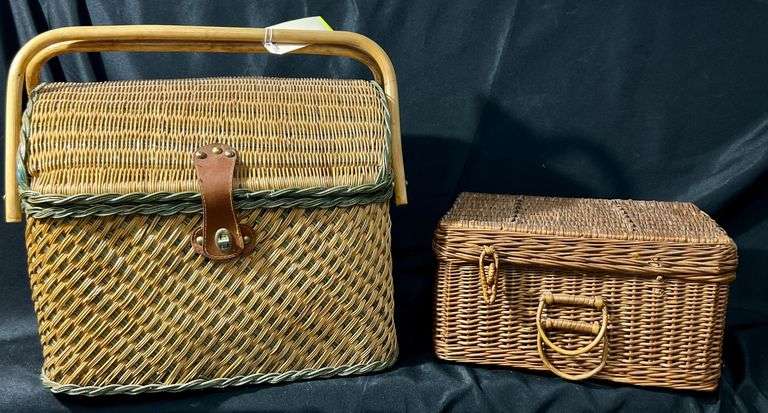 Lot - (2) Vintage Wicker Picnic Baskets image