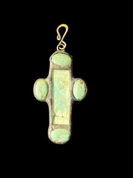 Byzantine Reliquary Cross with Turquoise Inlay Pendant image