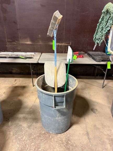 Trash Bin with Brooms, and Shovel image