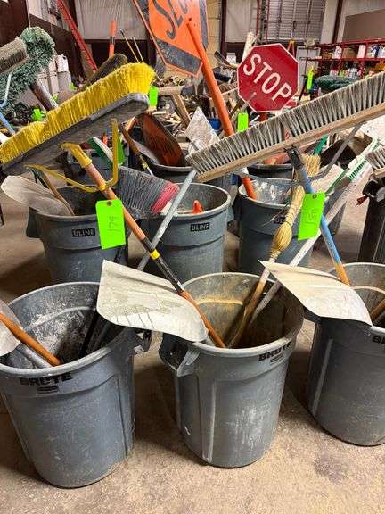 Trash Bin with Broom, Shovel, Scraper image