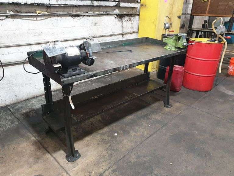 6 ft Metal Work Table with Wilton Vise & 6 in Bench Grinder image