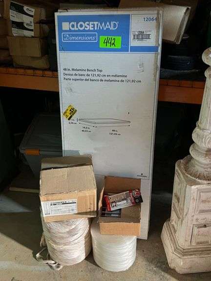 Lot - Closet Maid Bench Top, J-B Weld SteelStiks, Coxreels Swing Bracket, and Cordage image