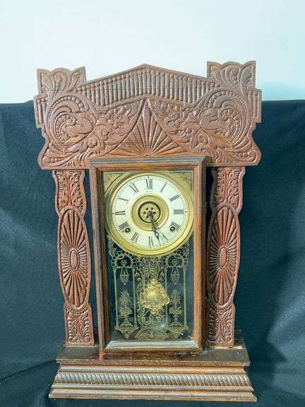 Antique Ingraham Carved Mantle Clock image