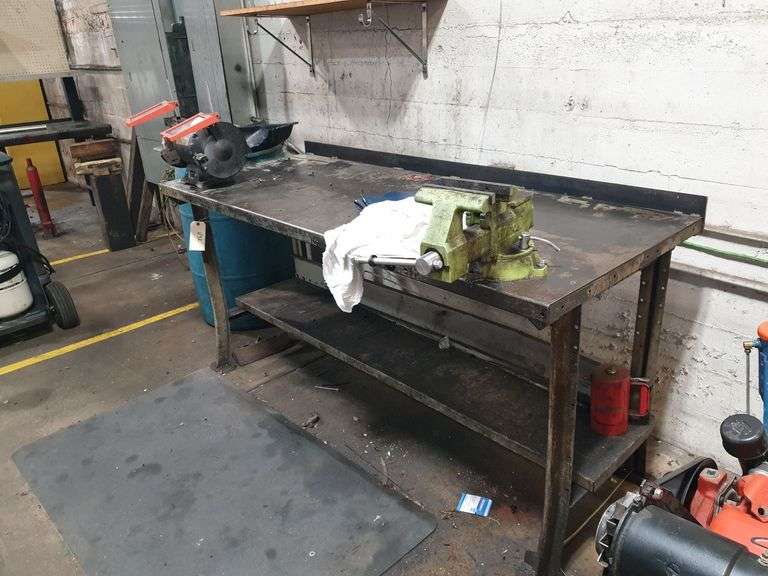 6 ft Metal table with 6-in Bench Grinder and Wilton Vise image