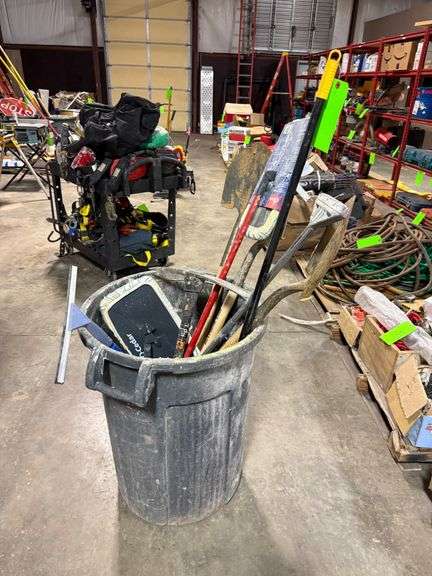 Trash Bin with Mops, Shovel, Scraper, Pick image