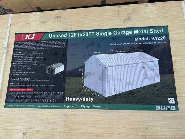2025 KJ Unused K1220 12ft x 20ft Single Garage Metal Shed image