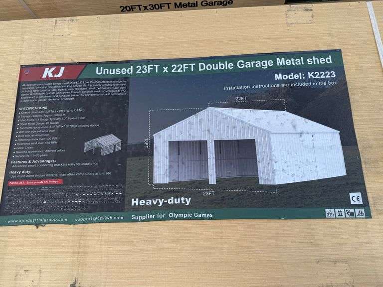 2025 KJ Unused K2223 23ft x 22ft Double Garage Metal Shed image