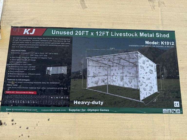2025 KJ Unused K1912 20ft x 12ft Livestock Metal Shed image
