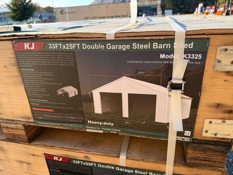 KJ Unused K3325 33ftx25ft Double Garage Steel Barn Shed image