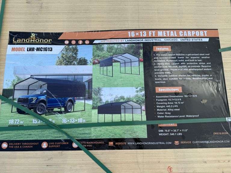 2025 Landhonor Unused LHR-MC1613 16ft x 13ft Metal Carport image