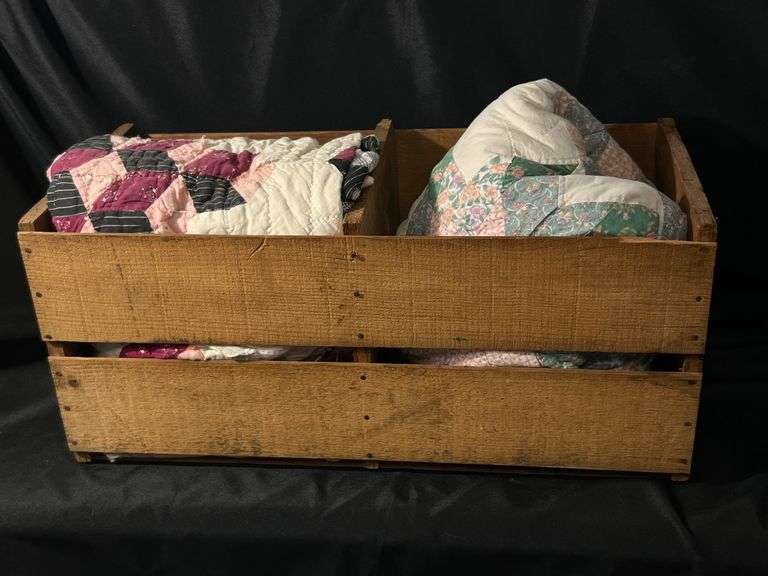 Lot - (2) Antique Quilts and Crate image