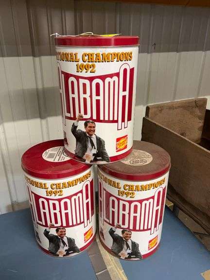 Lot - (3) 1992 Alabama National Championship Golden Flake Tins image