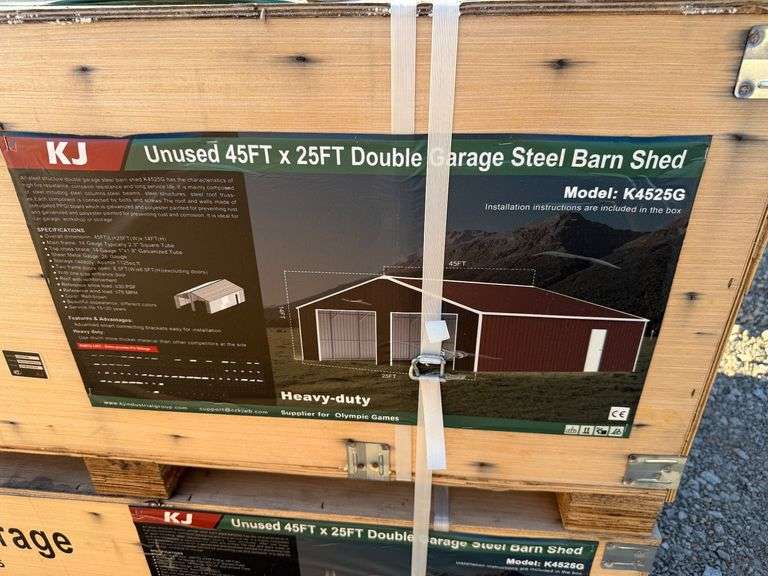 KJ Unused K4525G 45ftx25ft Double Garage Steel Barn Shed image
