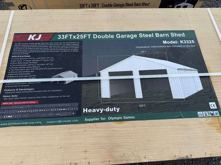 2025 KJ Unused K3325 33ft x 25ft Double Garage Steel Barn Shed image