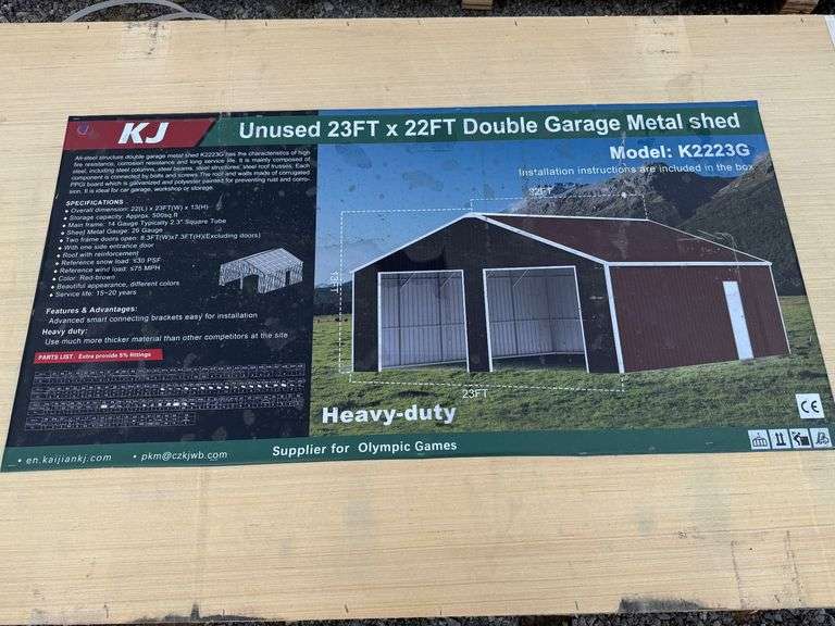 2025 KJ Unused K2223G 23ft x 22ft Double Garage Metal Shed image