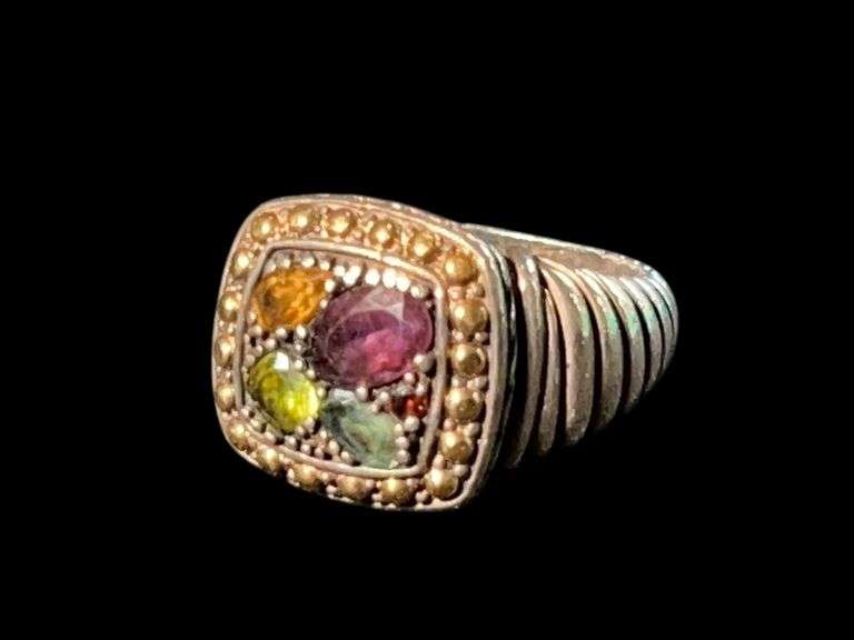 EFFY BH Balissima Sterling Silver and 18k Gold Multi Gemstones Ring - Size 7 image