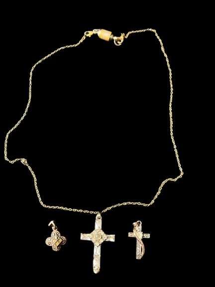 Lot - Vintage Cross Necklace and (2) Cross Pendants image