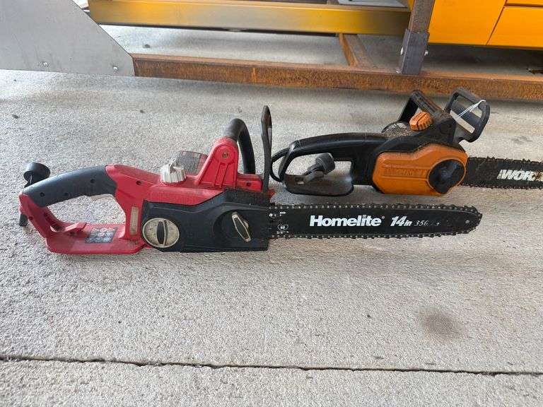 (2) Chainsaws - Homelite 14in Electric Chainsaw and Worx 10in Chainsaw image