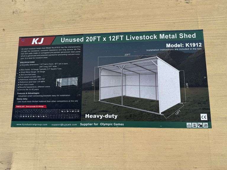 2025 KJ Unused K1912 20ft x 12ft Livestock Metal Shed image