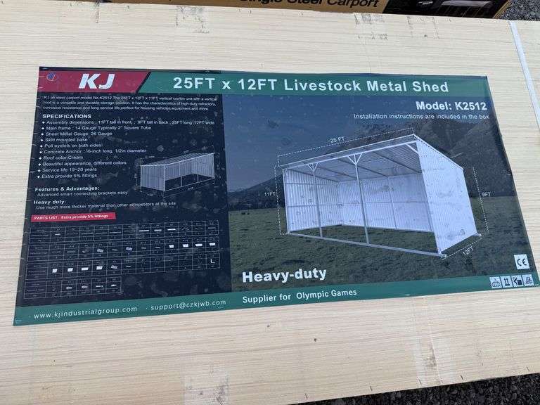 2025 KJ Unused K2512 25ft x 12ft Livestock Metal Shed image