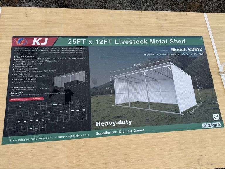 2025 KJ Unused K2512 25ft x 12ft Livestock Metal Shed image