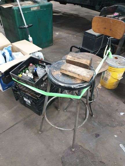 (2) Stools, (2) Crates of misc fluids image