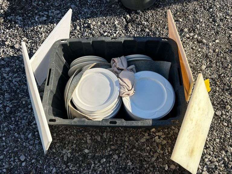 (4) Cutting Boards and Large Lot of Dinner Plates image