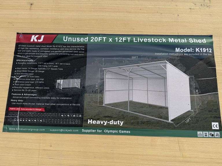 2025 KJ Unused K1912 20ft x 12ft Livestock Metal Shed image