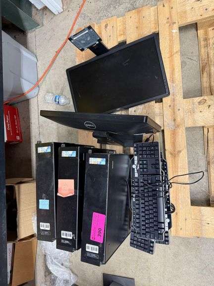 (3) Computer Towers, (3) Keyboards, (2) Monitors image