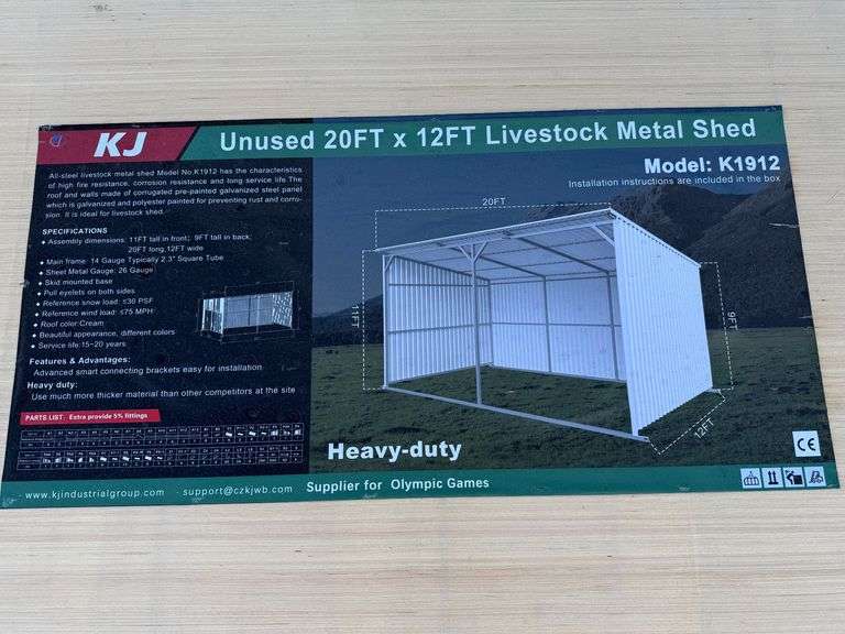2025 KJ Unused K1912 20ft x 12ft Livestock Metal Shed image