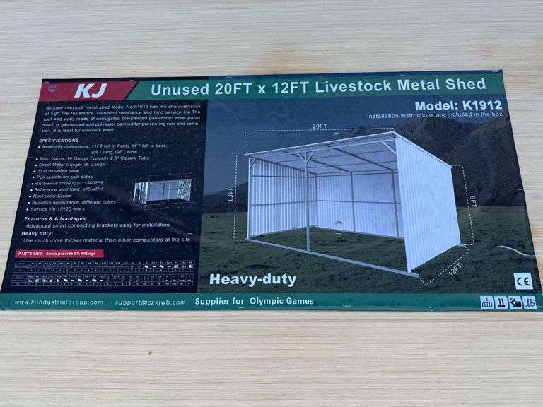 2025 KJ Unused K1912 20ft x 12ft Livestock Metal Shed image
