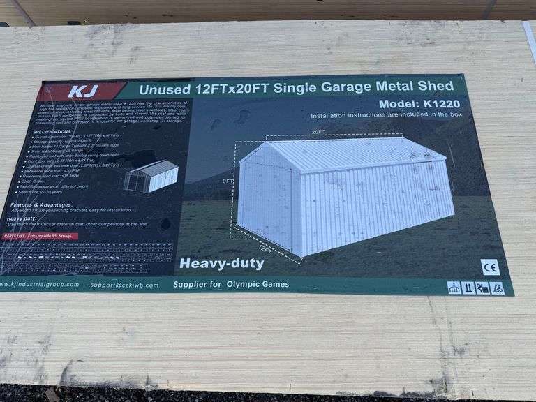 2025 KJ Unused K1220 12ft x 20ft Single Garage Metal Shed image